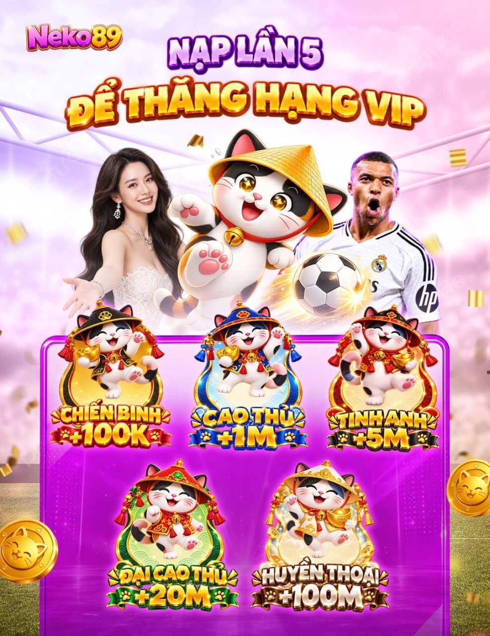 Nạp lần 5 để thăng hạng VIP tại Neko89 Việt